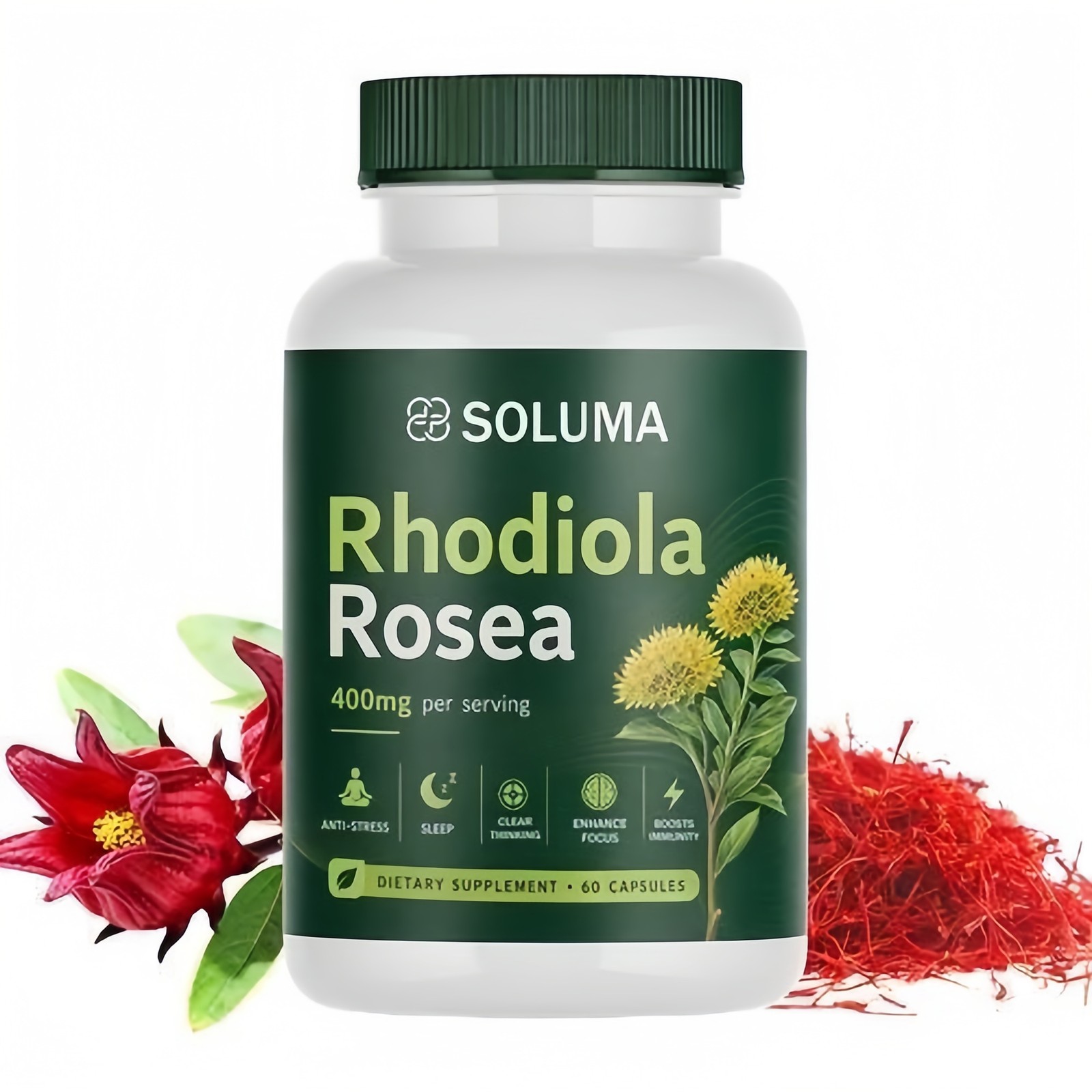 Soluma Rhodiola Rosea, 400mg Per Serving With Bioperine, 60 Capsules (1-3Set)
