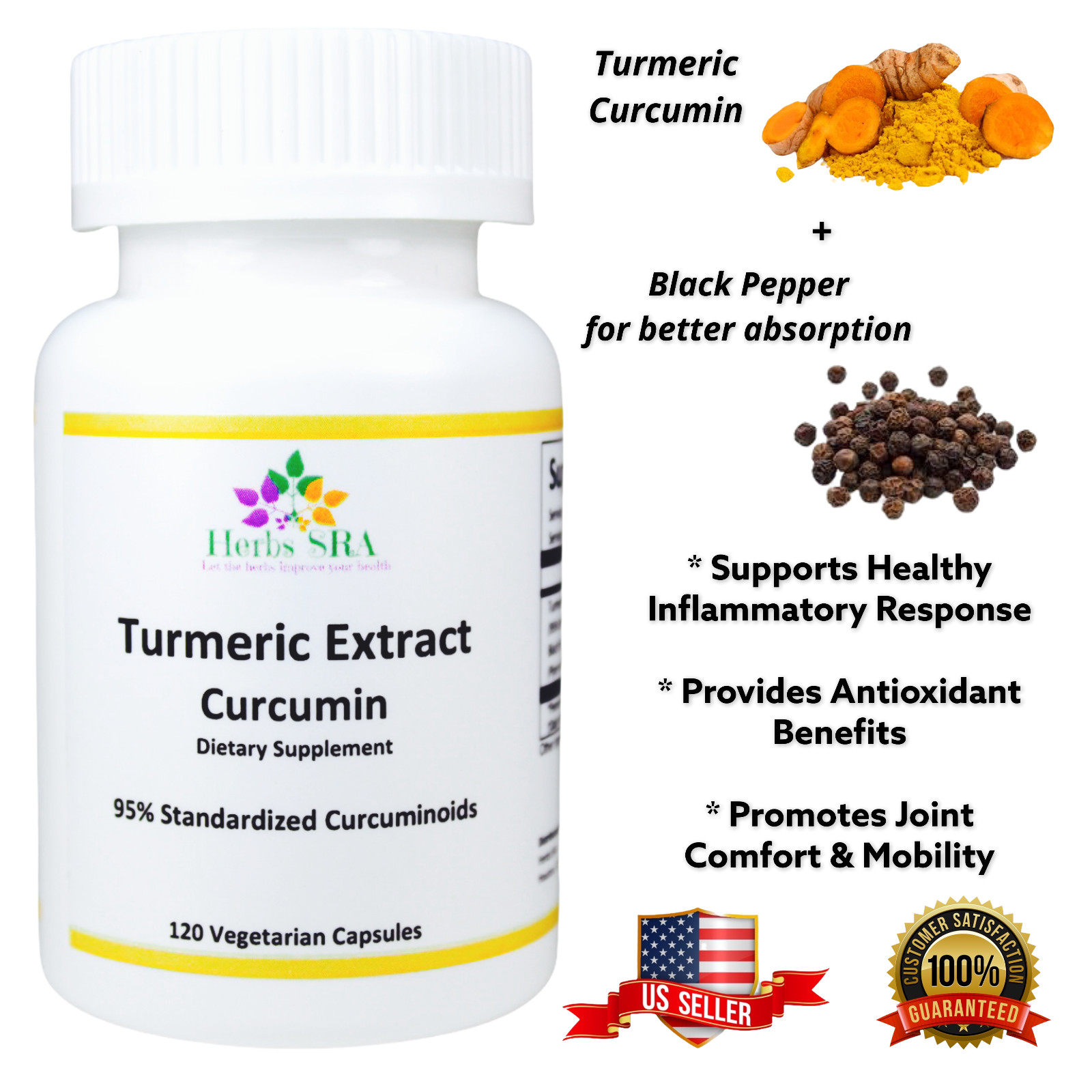 ENHANCE CIRCULATORY AND DIGESTIVE SYSTEM, 120 capsules, Turmeric Curcumin 95%.