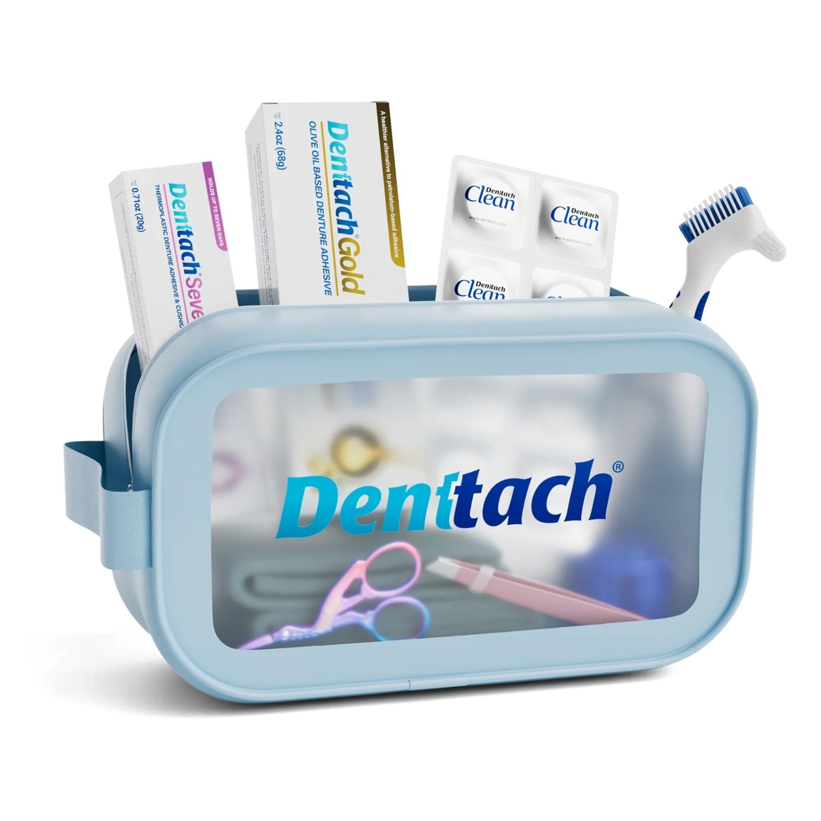 Denture Care Starter Kit – 9 Piece Set with Adhesives, Clean Tablets, Brush & Ca