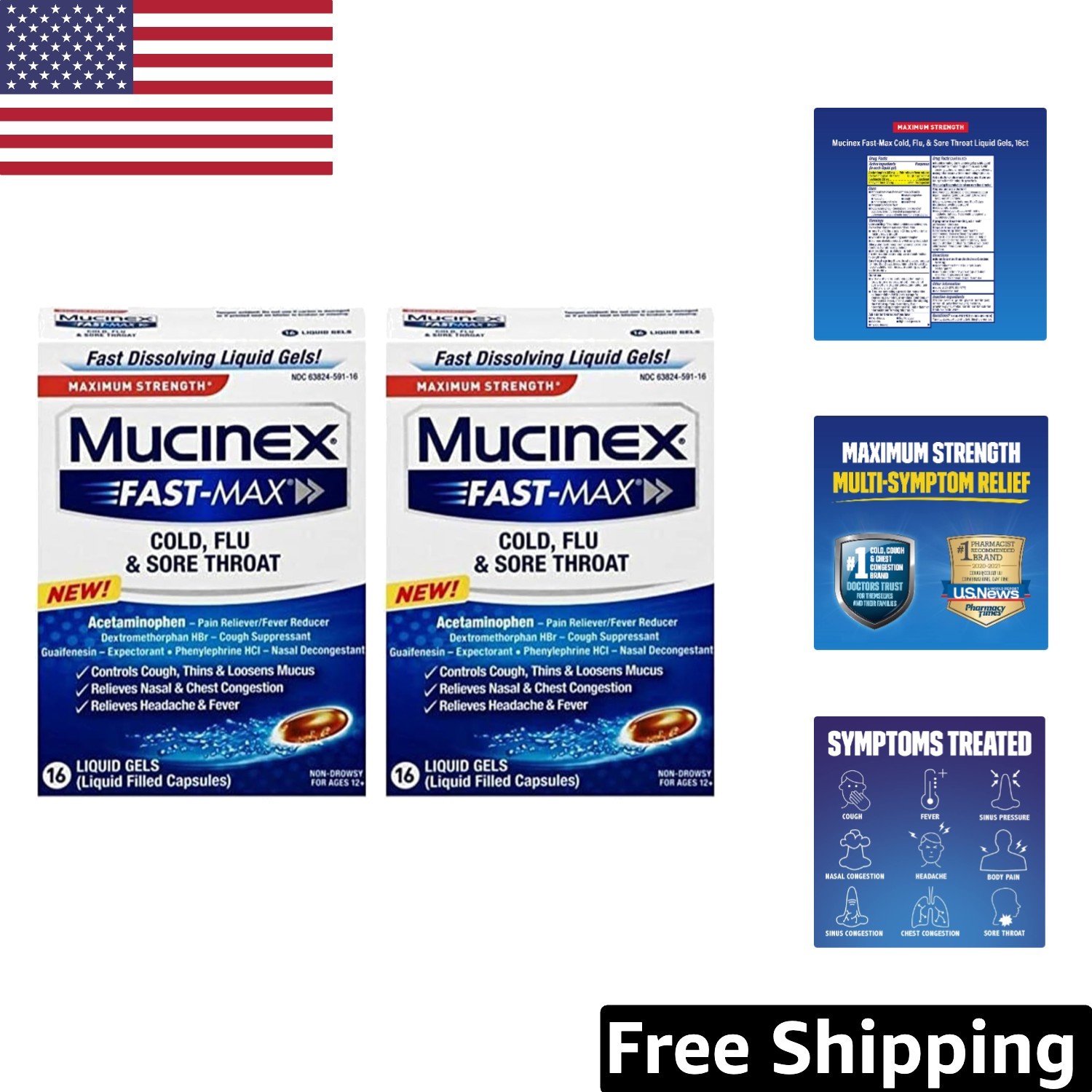 Pack of 2 Fast-Max Gel-Based Liquid for Cold Relief – Orange Flavor for Adults