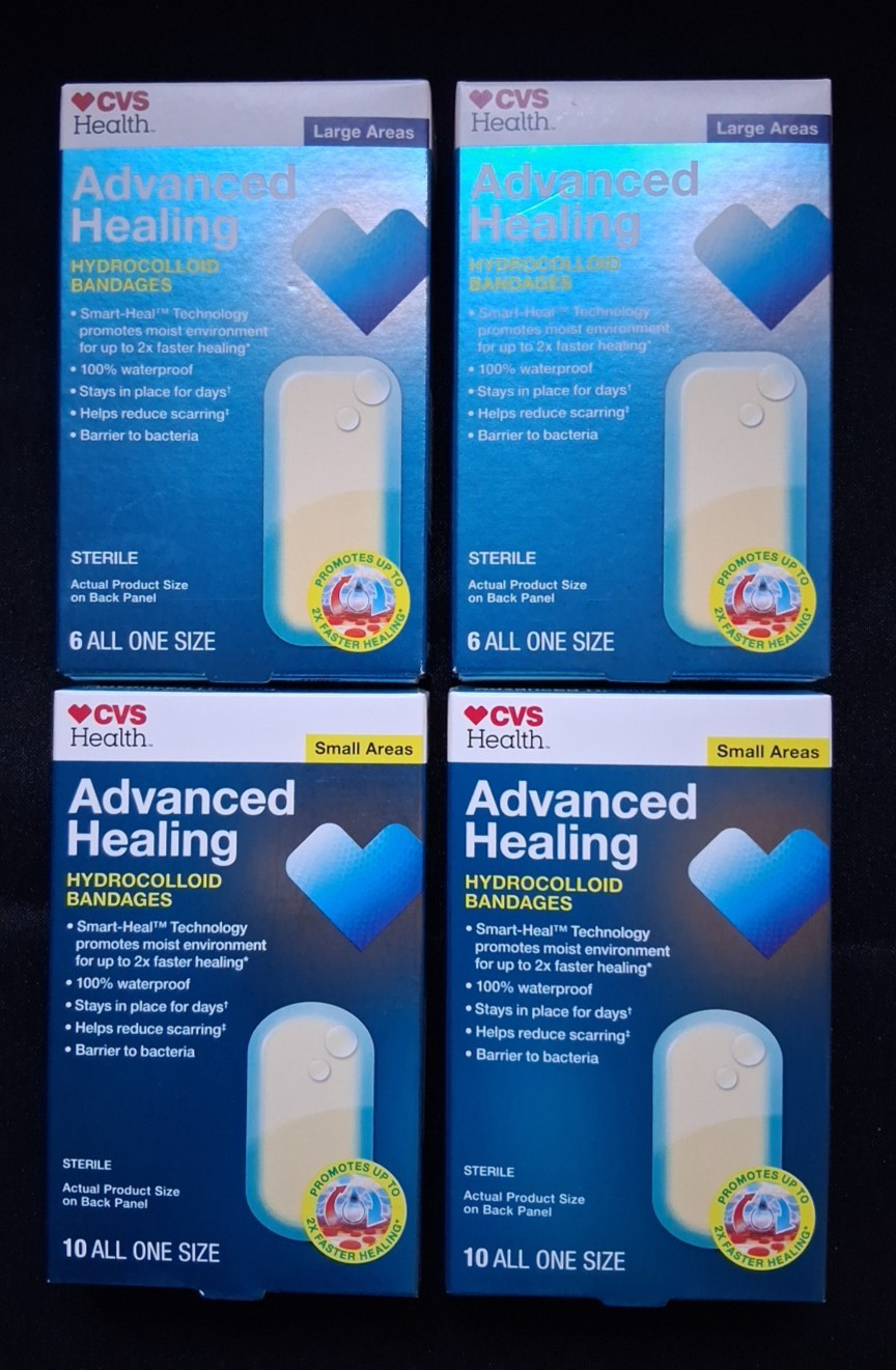 4 Boxes CVS Advanced Healing Hydrocolloid Bandages Size Large & Small BRAND NEW