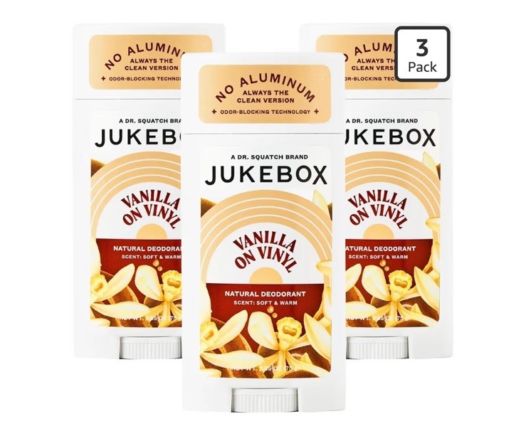 3-Pack JUKEBOX Natural Deodorant for Women Vanilla On Vinyl Scent Aluminum Free