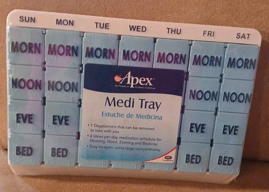 Pill Tray-APEX Medi Tray 7-Day 4-Times-Per-Day Pill Organizer Large New Sealed