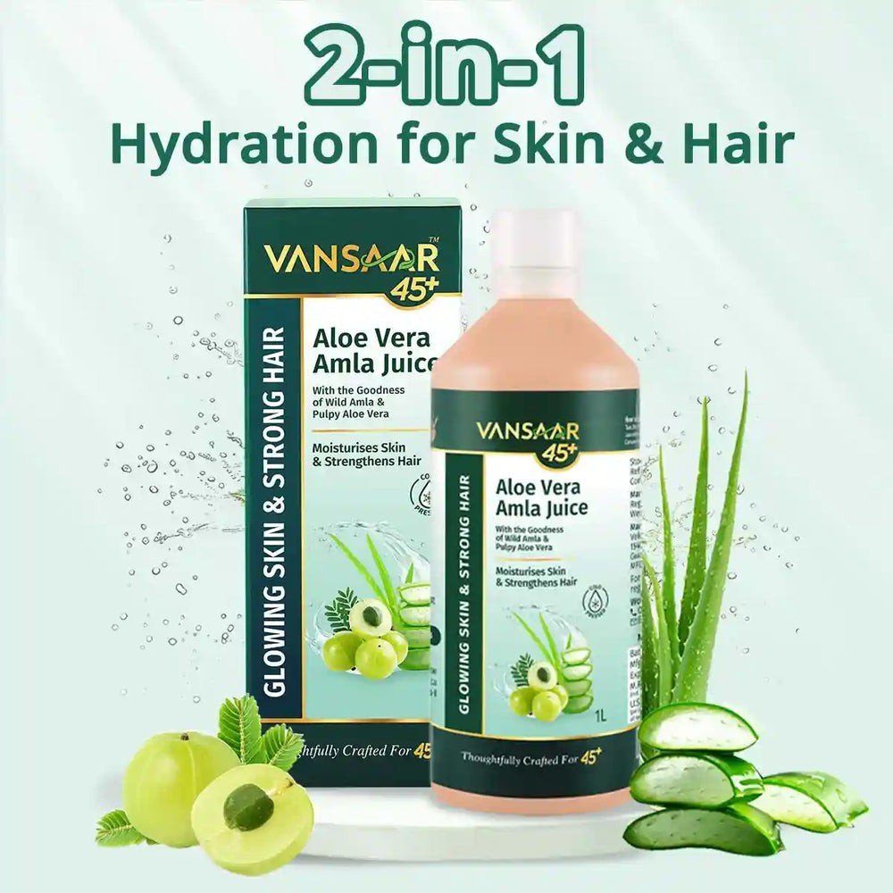 Vansaar Aloe Vera Amla Juice | Cold Pressed Skin Hair Wellness & Daily Health 1L