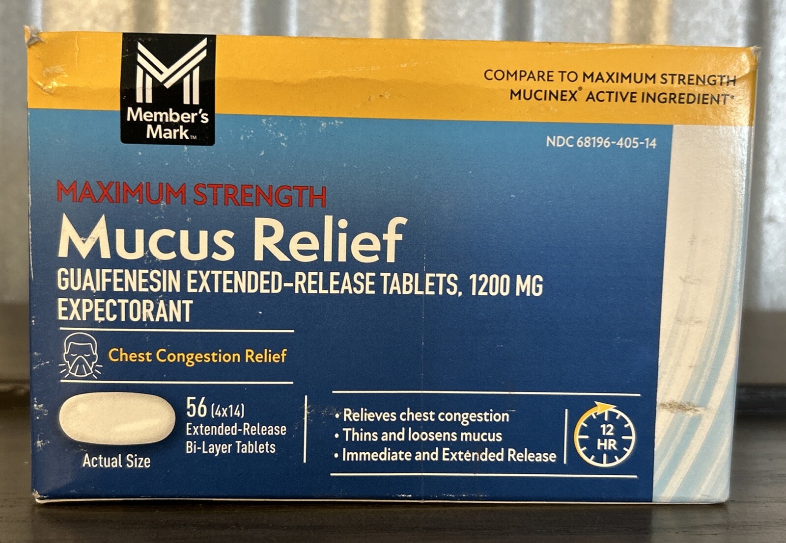 Maximum Strength 56 Tabs 1200mg Guaifenesin Expectorant Exp 12/2026 Members Mark