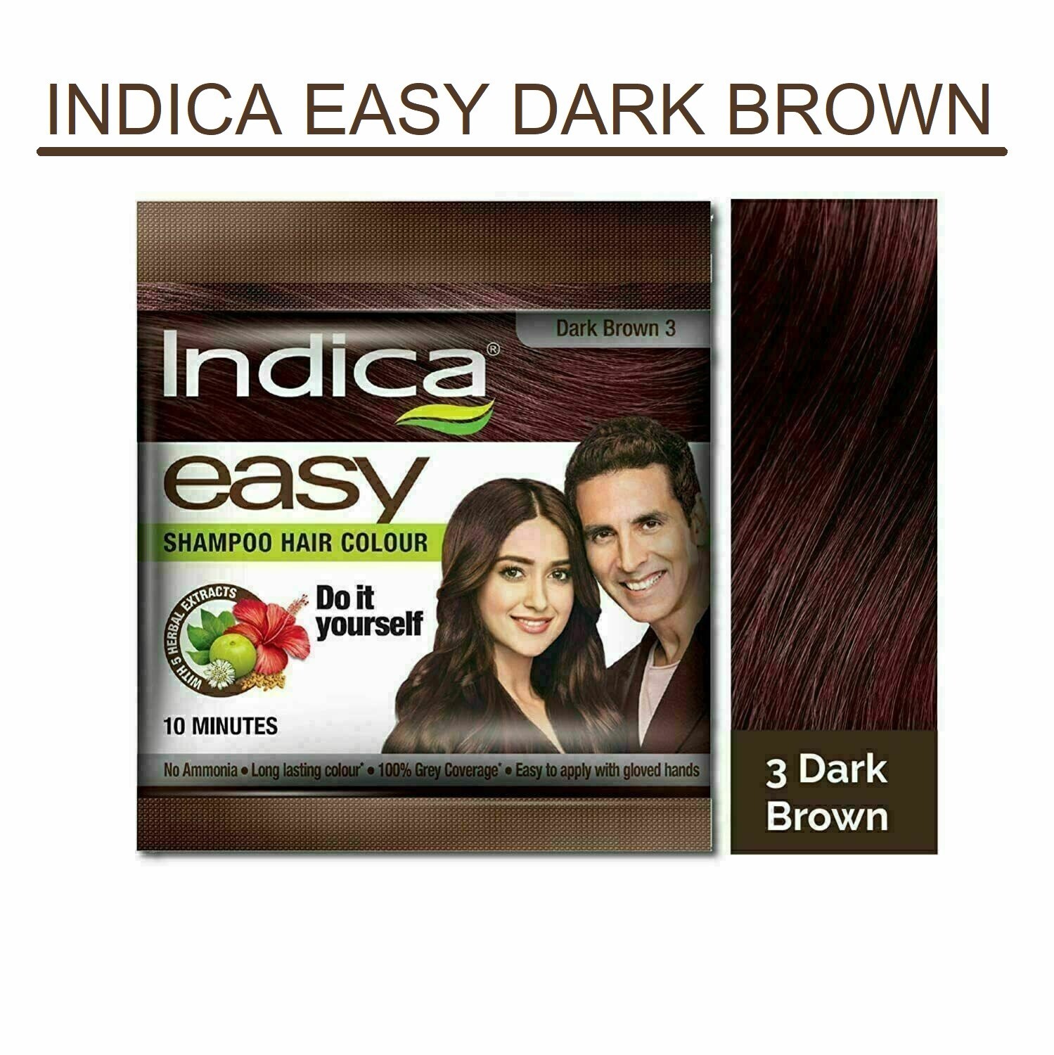 Hair Dye Color Dark Brown Unisex 5 x INDICA EASY Shampoo No Ammonia 25ML Each