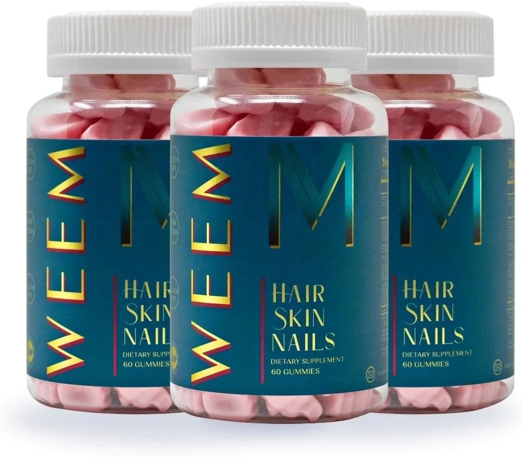 3 Pack WEEM Hair Skin and Nails Gummies, Vegan biotin Vitamins, Healthy Hair NEW