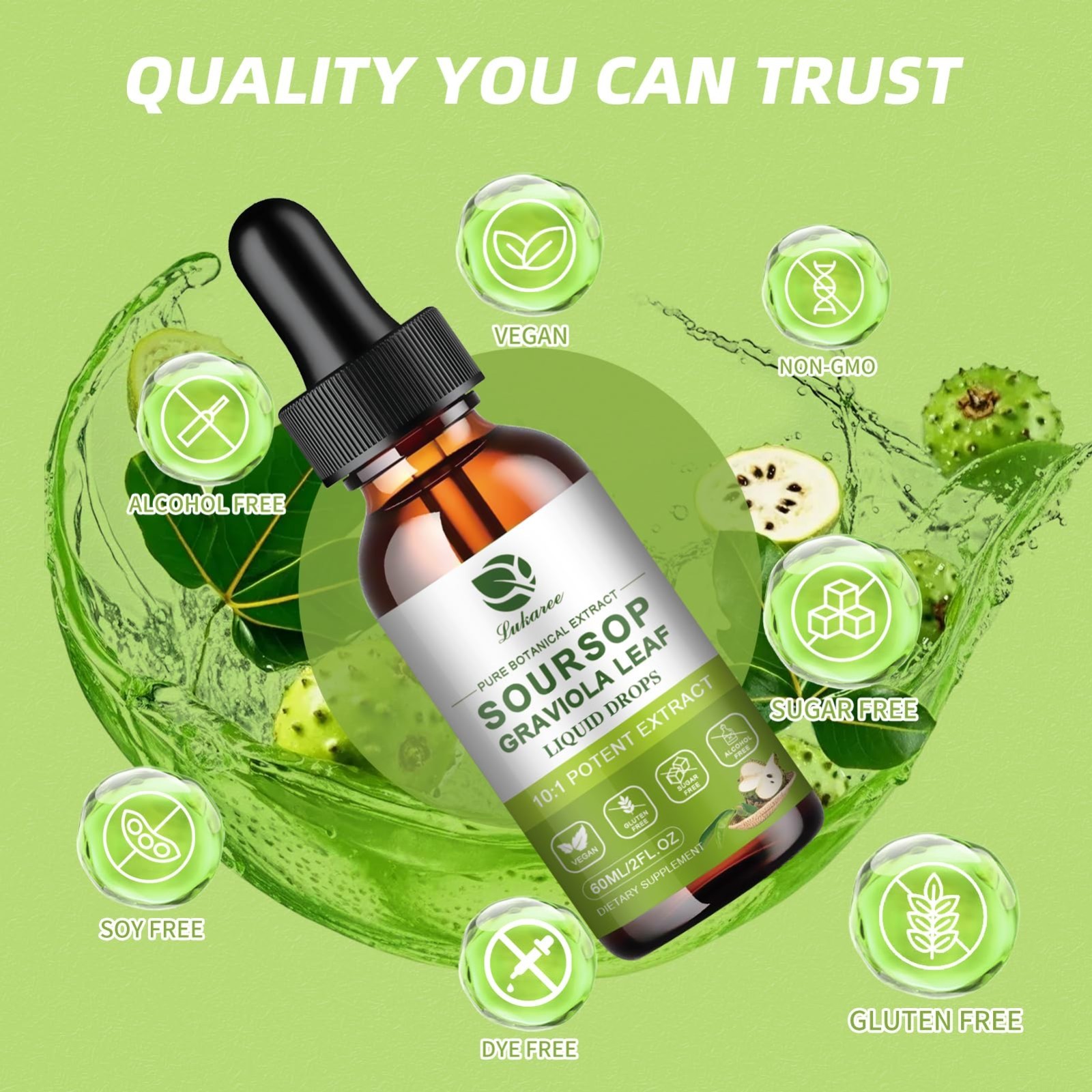 Soursop Graviola Leaf Extract – Immunity & Gut Health Support, Vegan, 2 Fl Oz