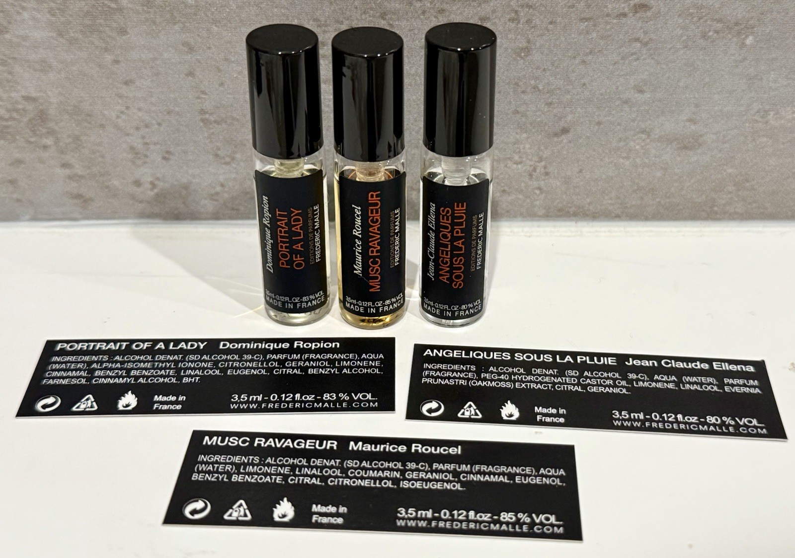 Frederic Malle Perfume 3.5mlx3 – Musc Ravageur, Portrait of a Lady, Angéliques