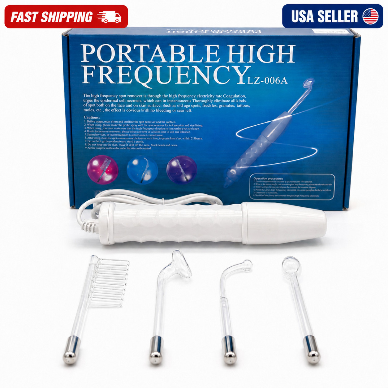 4-in-1 High Frequency Facial Wand Machine Skin Care Glass Electrodes LZ-006A Kit
