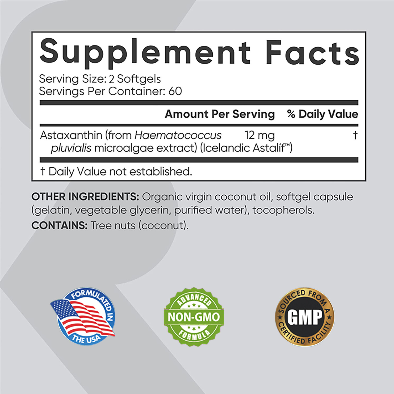 Astaxanthin 12mg – (From Haematococcus Pluvialis) Powerful Antioxidant Support
