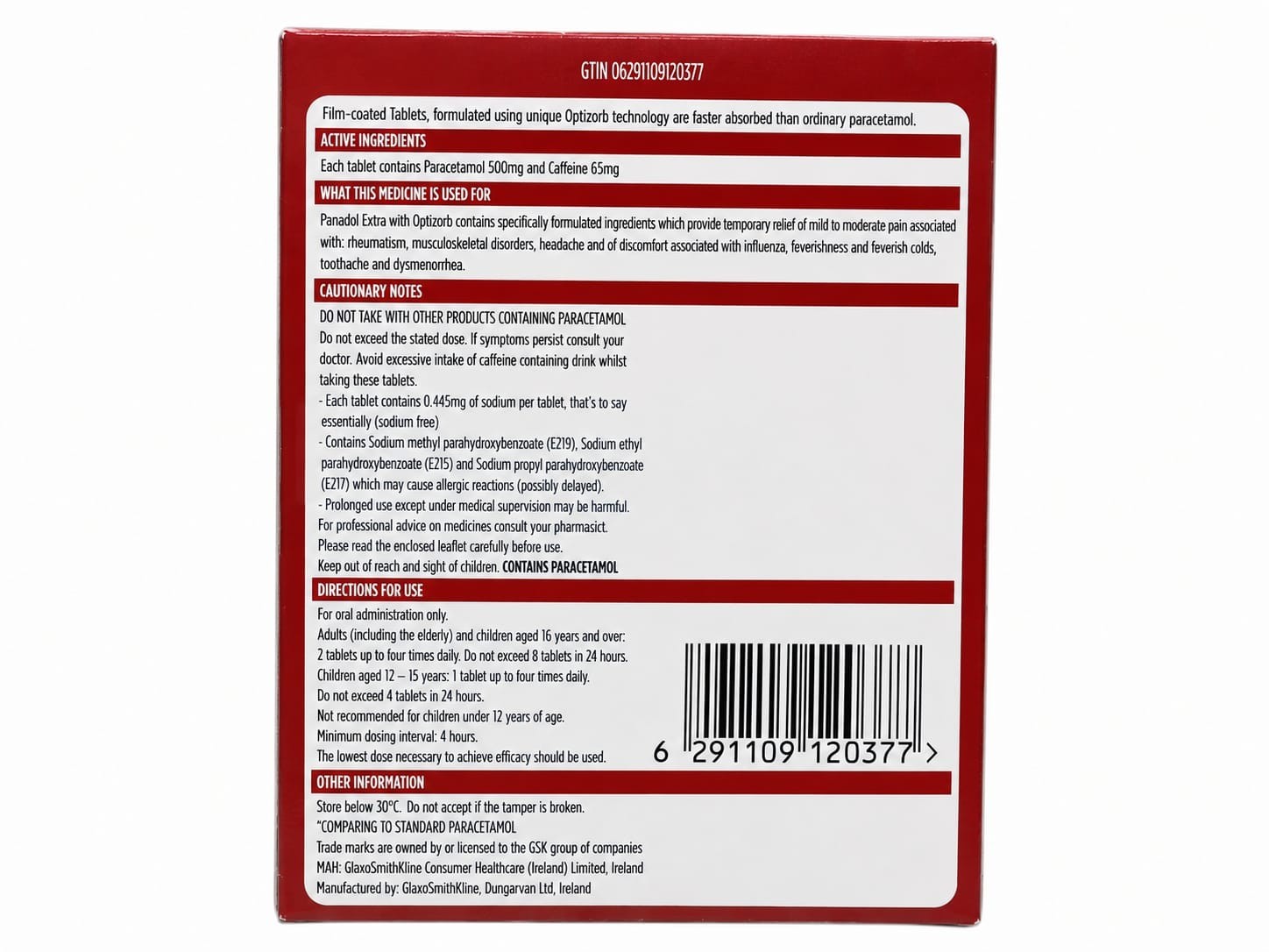 Panadol Extra, Extra Effective Pain & Fever Relief, Gentle – (72 Taplets)