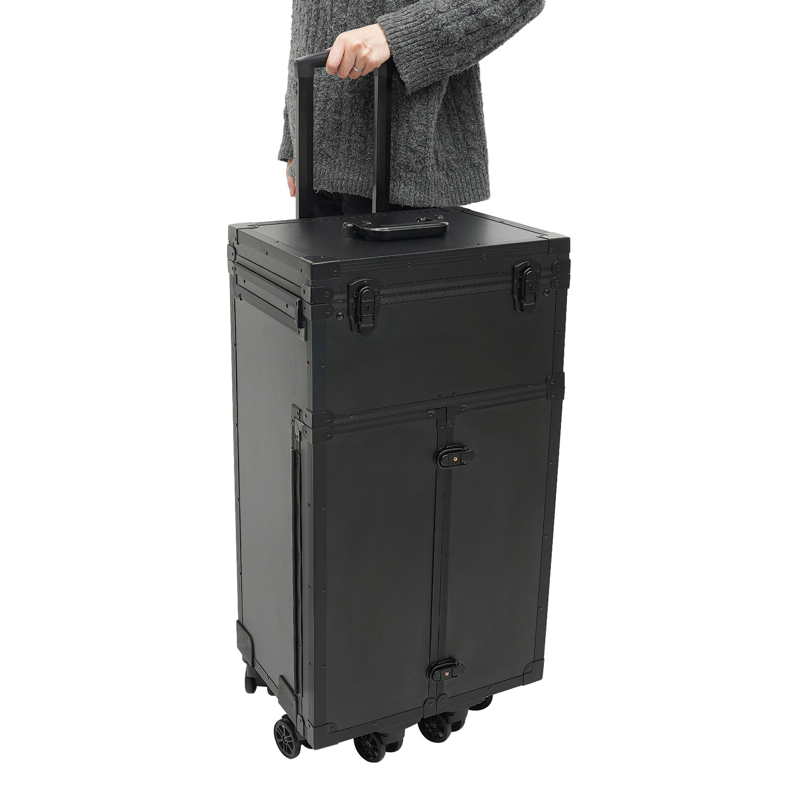 Rolling Makeup Train Case Cosmetic Trolley Travel Makeup Storage Organizer Black
