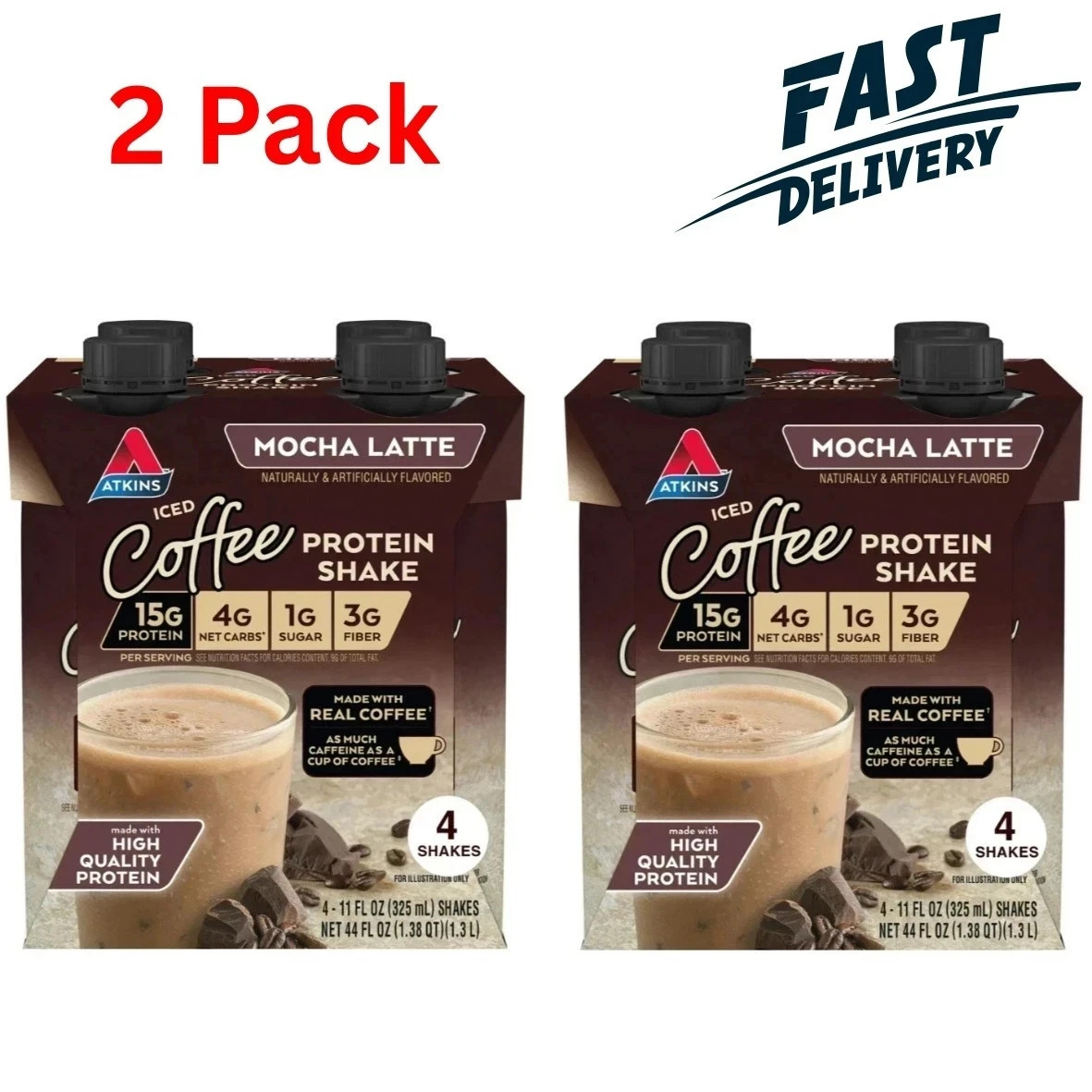 Atkins Protein Shake, Mocha Latte, Keto Friendly, Gluten Free, 8 Ct