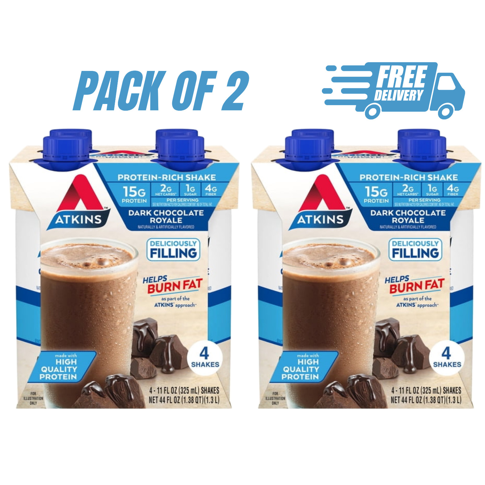 Atkins Dark Chocolate Royale Protein Shake | High Protein | Low Carb (8-Pack)