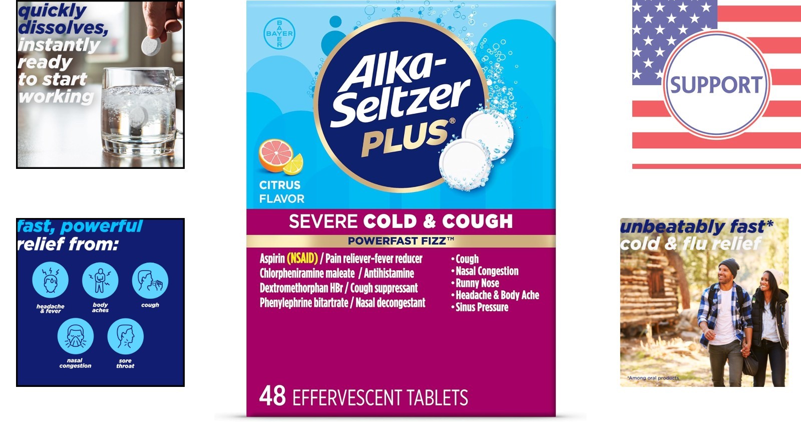 Instant Relief Cold & Cough Effervescent Tablets – 48 Citrus Packs for Adults