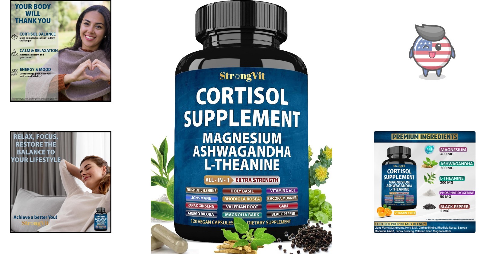 Holistic Cortisol Reducer with Magnesium, Ashwagandha & L-Theanine – 120 Count