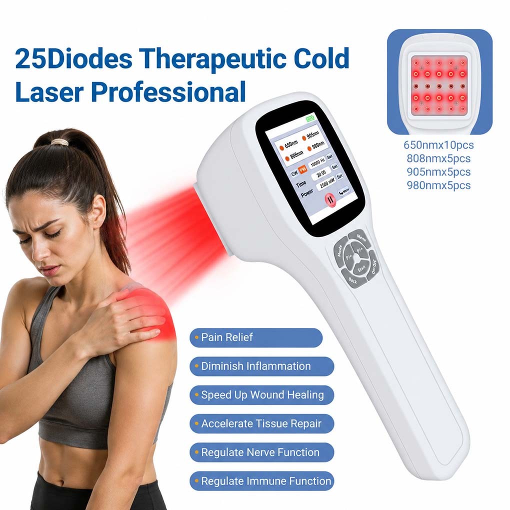 Portable Cold Laser 2500mW 25 Diodes for Muscle Pain Humans and Pets Home Use