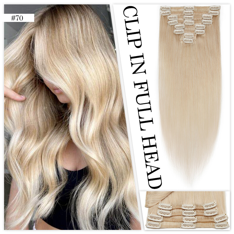 Clip in Human Hair Extensions Real Remy Hair 8Pieces 18Clips Highlight Full Head