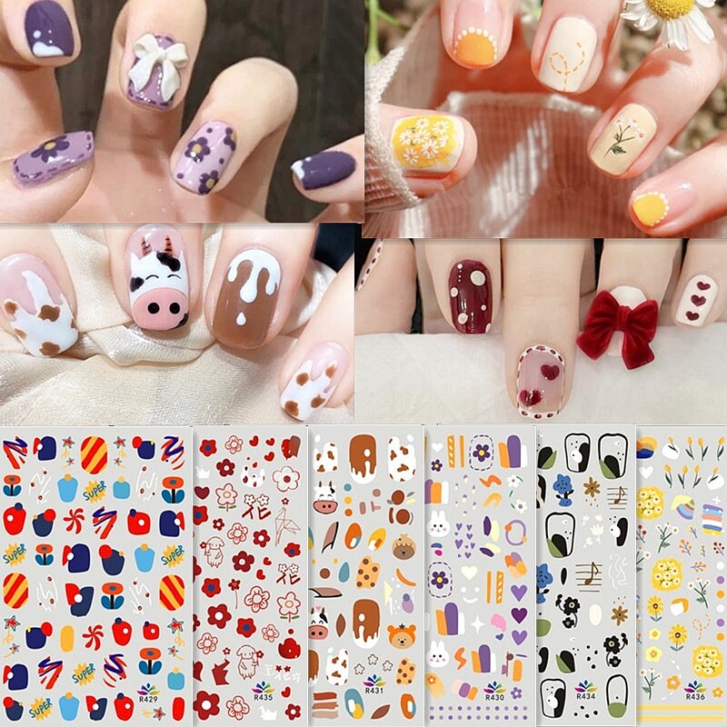Peach Strawberry Cherry Fruit Waterdrop Daisy Rose Flowers 3D Nail Sticker 1520