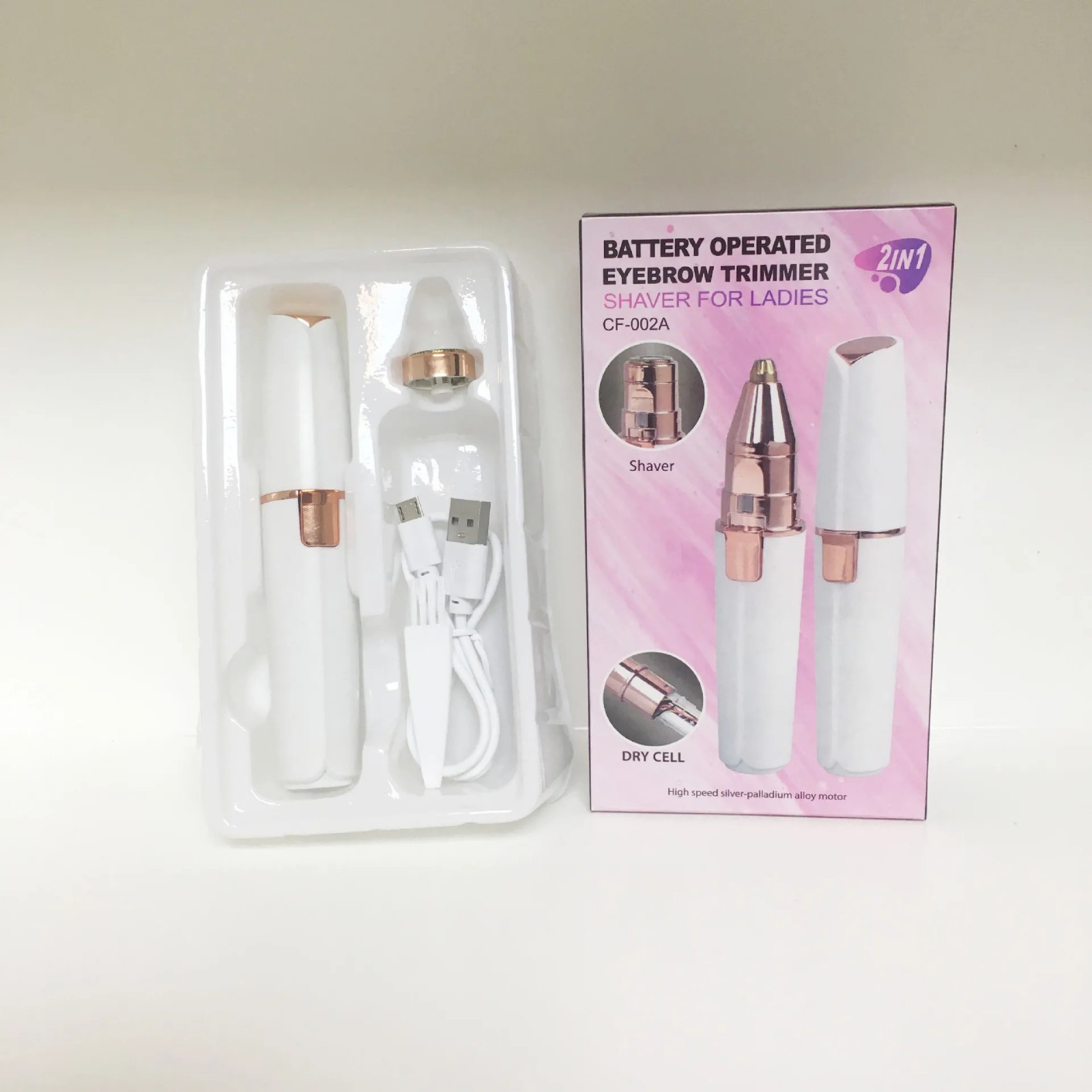 2 in 1 Electric Epilator Eyebrow Trimmer USB Rechargeable Facial Hair Remover