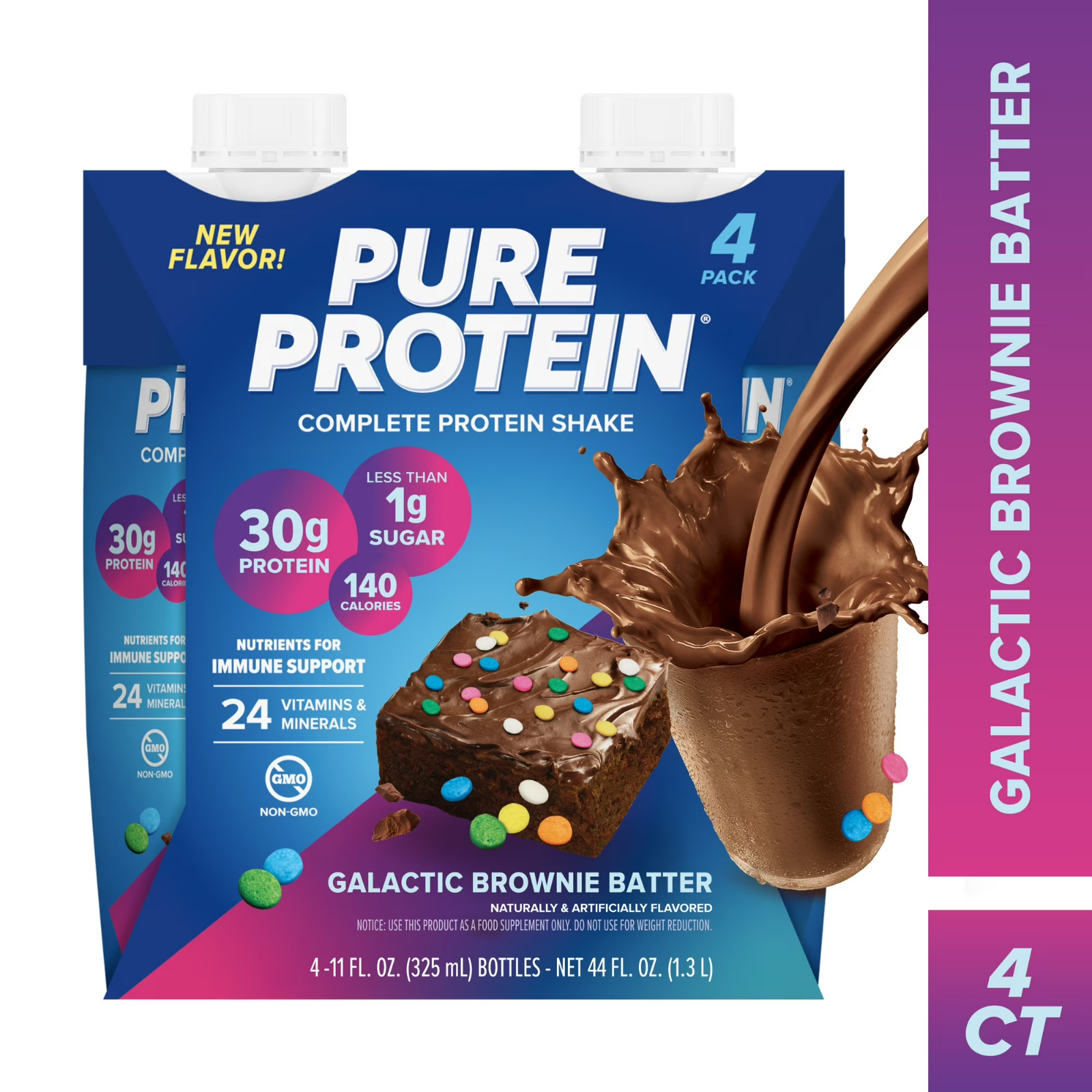 Pure Protein Shake, Galactic Brownie Batter, 30g Protein, 4 Count free Shipping