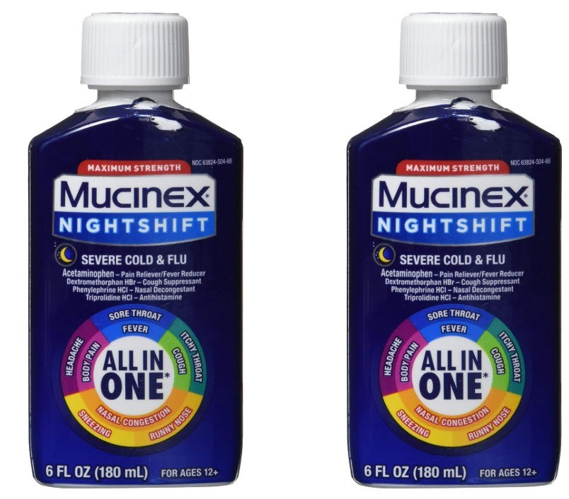 2-PK Mucinex Nightshift All In One Severe Cold & FLU 6 oz. Ea. Exp 04-2027