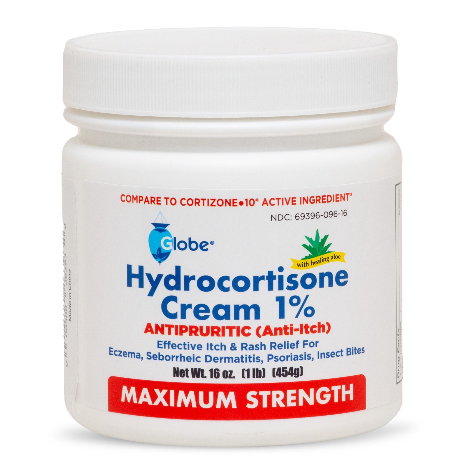 Globe Hydrocortisone Maximum Strength Cream 1% w/ Aloe, 16 oz, Anti-Itch Cream!