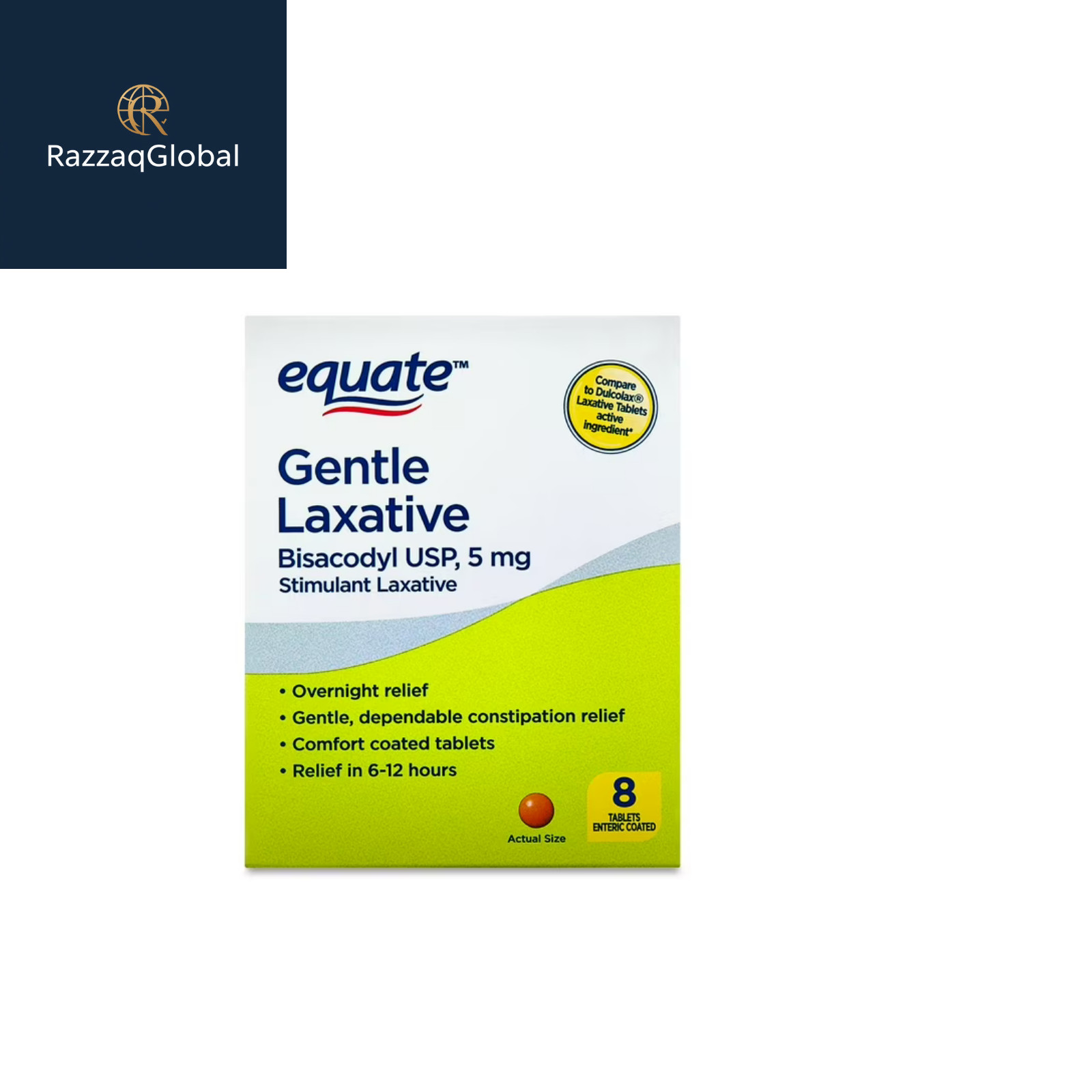 Equate Gentle Laxative Bisacodyl USP Constipation Relief, 5 mg, 8 Count