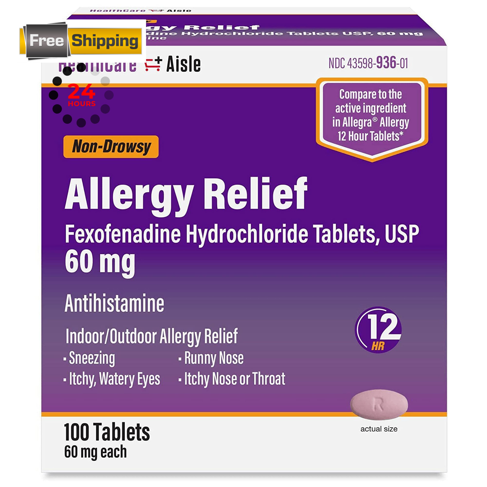 HealthCareAisle Allergy Relief – Fexofenadine 100 Count (Pack of 1)