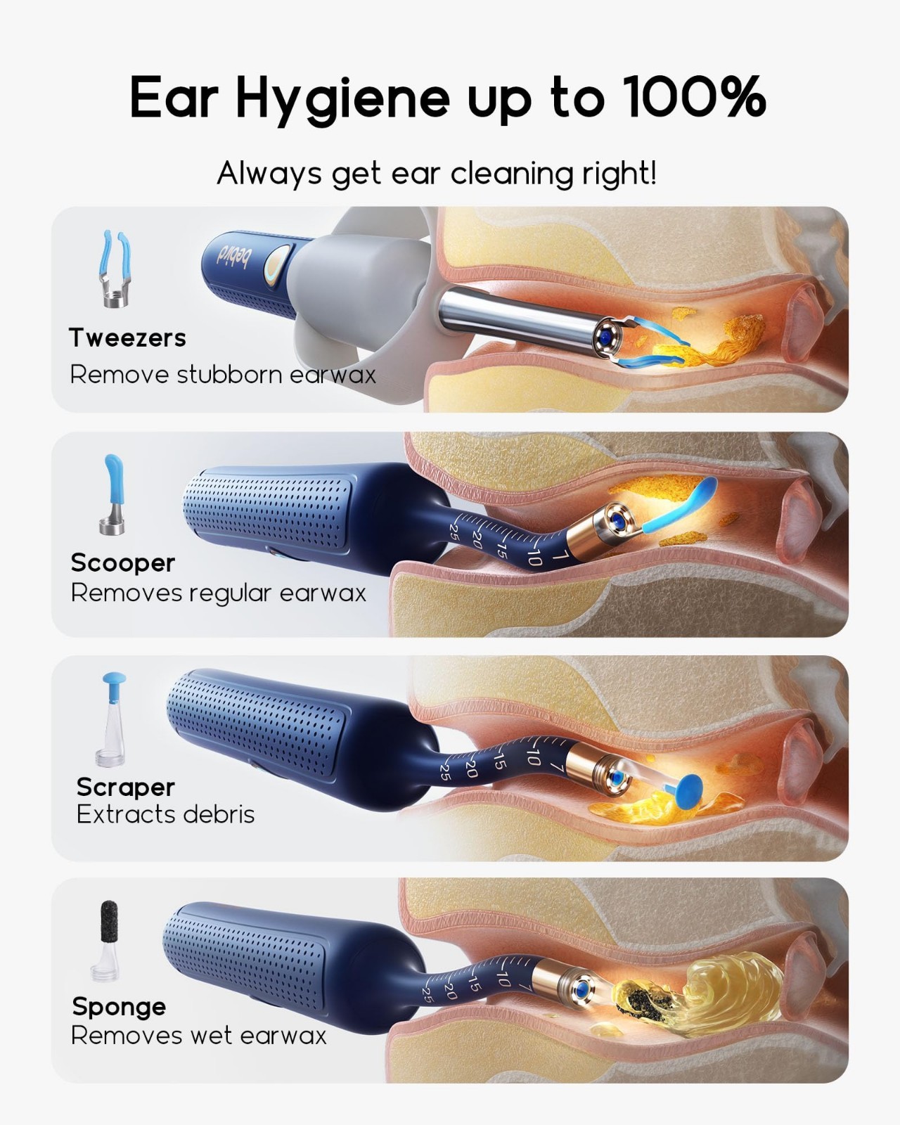 Wireless Ear Cleaning Camera Kit, Flexible Otoscope with Light, Earwax Removal T