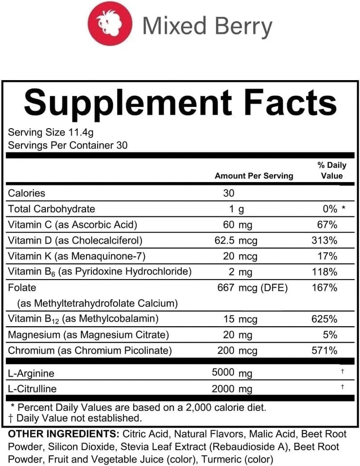 L-Arginine Complete, Mixed Berry – 5000mg L Arginine, Nitric Oxide Booster, Natu