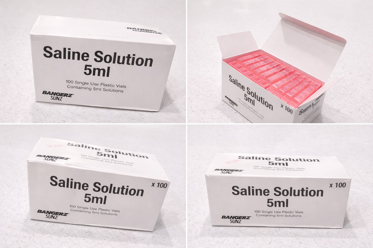 100PCS Bangerz Sunz Saline Solution 100 x 5ml Plastic Vials Exp 08/27