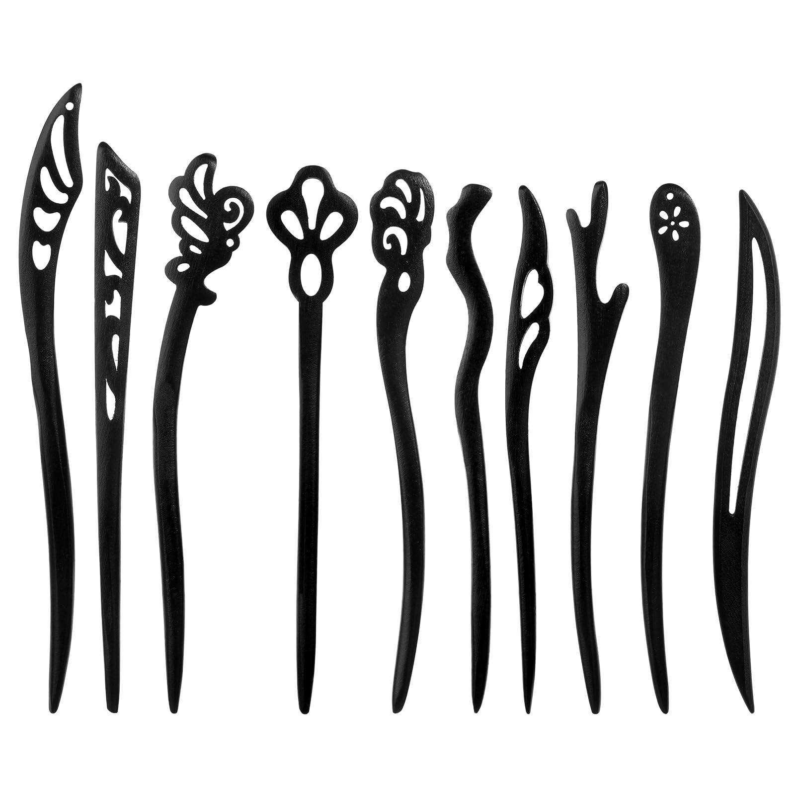 JIYIN 10 Pcs Wooden Hair Sticks, Chinese 1 Count (Pack of 10), Style1