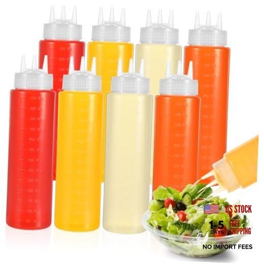 8 Pack 23oz Plastic Squeeze Condiment Bottles 3 Holes Sauce Squeeze Bottle