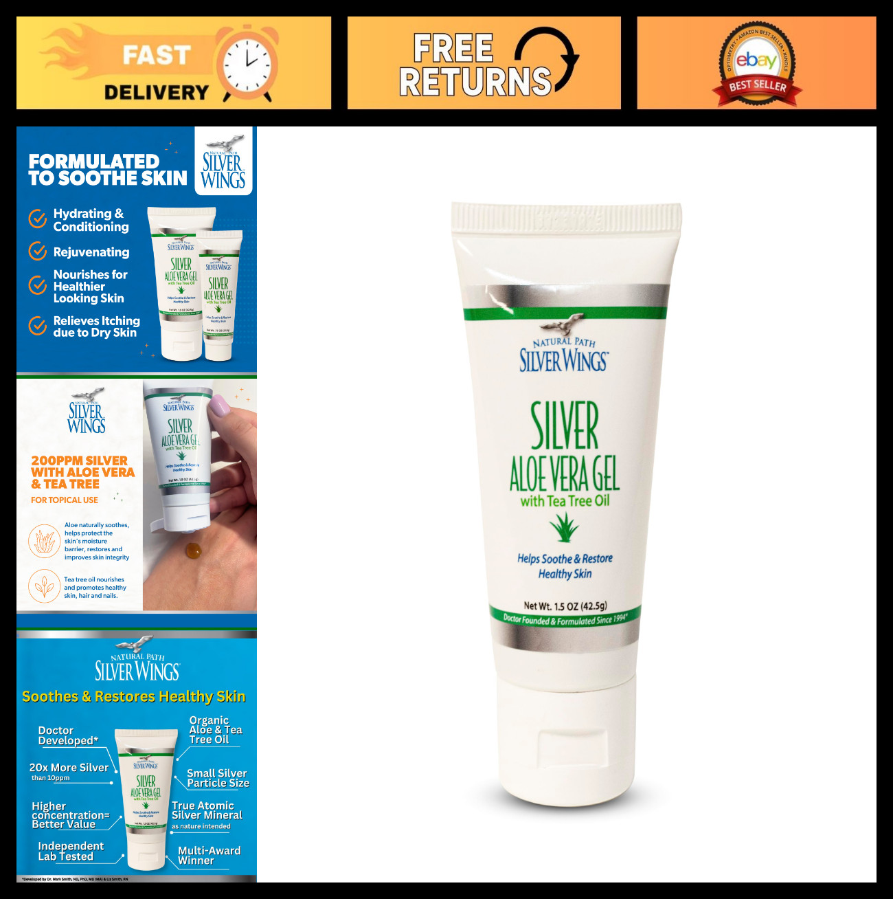 200ppm Silver Gel with Aloe Vera & Tea Tree Oil – Soothing Skin Care 1.5 oz