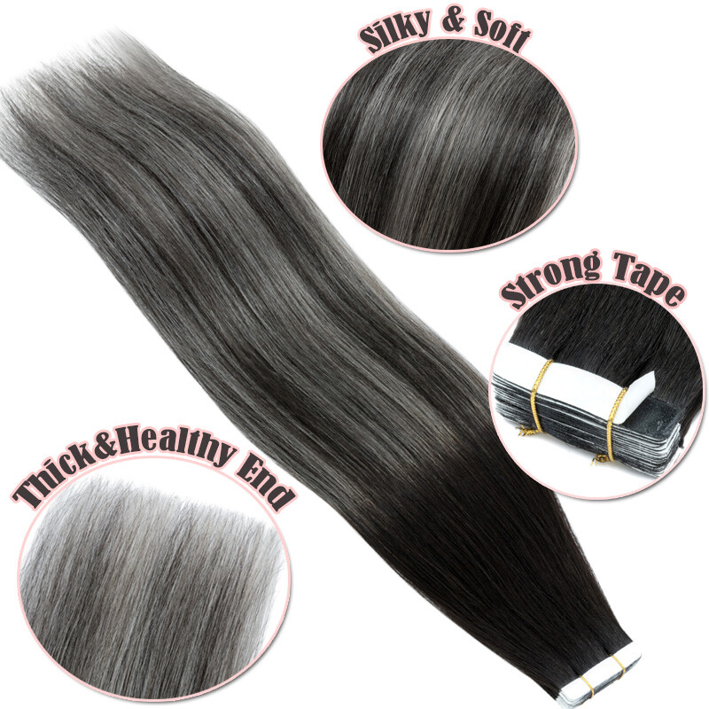 20pc Tape In 100% Real Human Hair Extensions Skin Weft Balayage 12″-24″ Straight