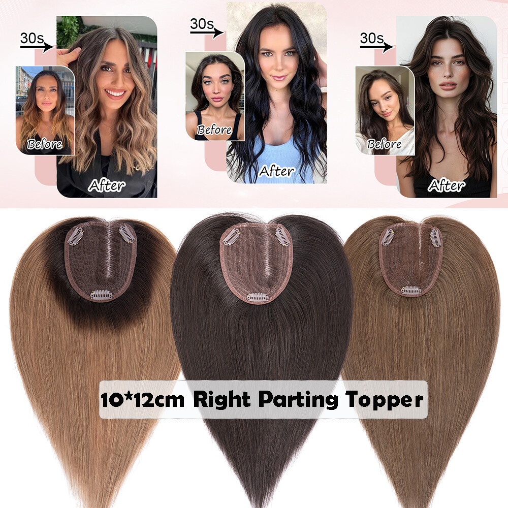 Women 100% Remy Human Hair Topper Toupee Clip In Hairpiece Silk Base Wiglet Wigs