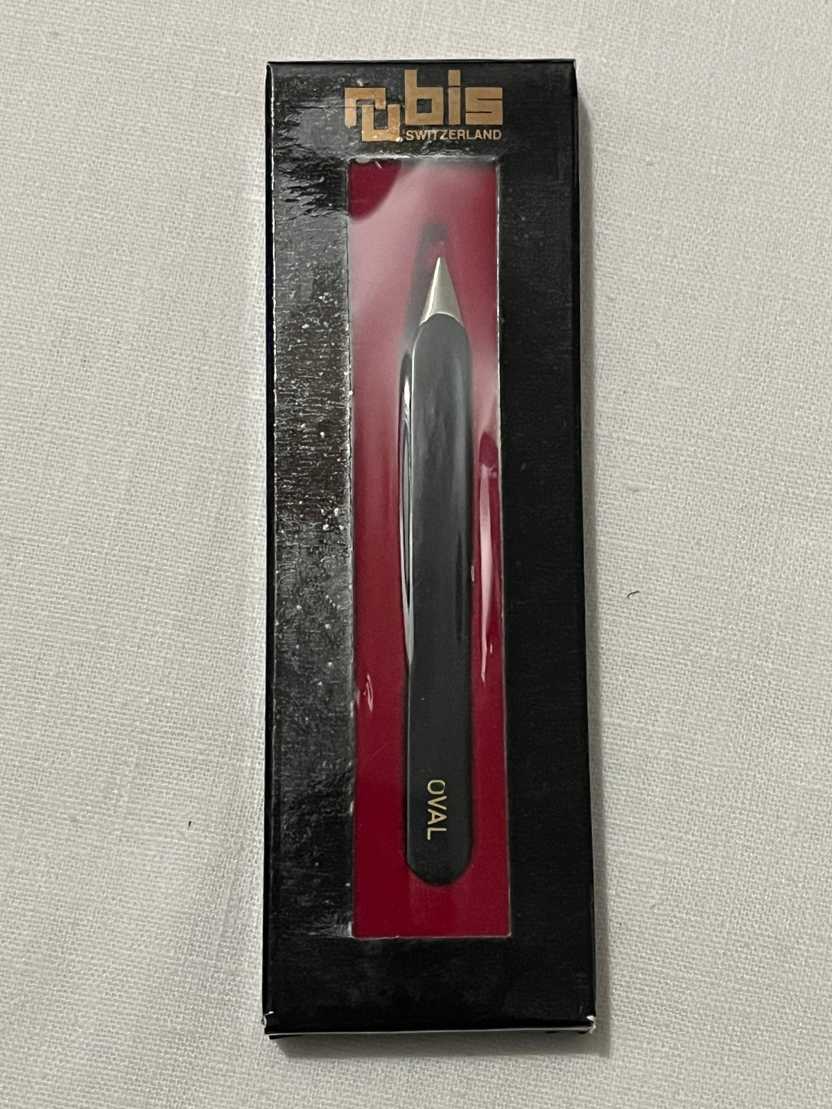 NEW Rubis Swiss Cosmetic Tweezers Switzerland Oval Tip Black Gold Silver Boxed