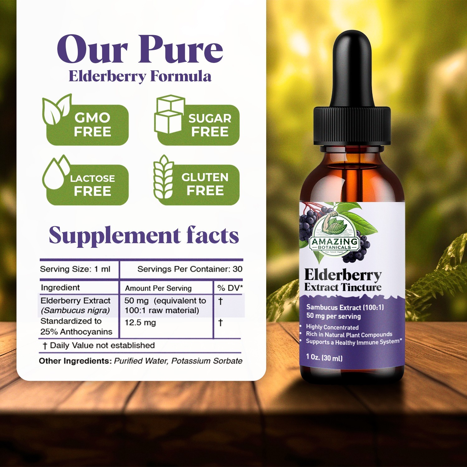 Amazing Botanicals Elderberry Extract 100X Strength Organic Liquid Immune Supprt