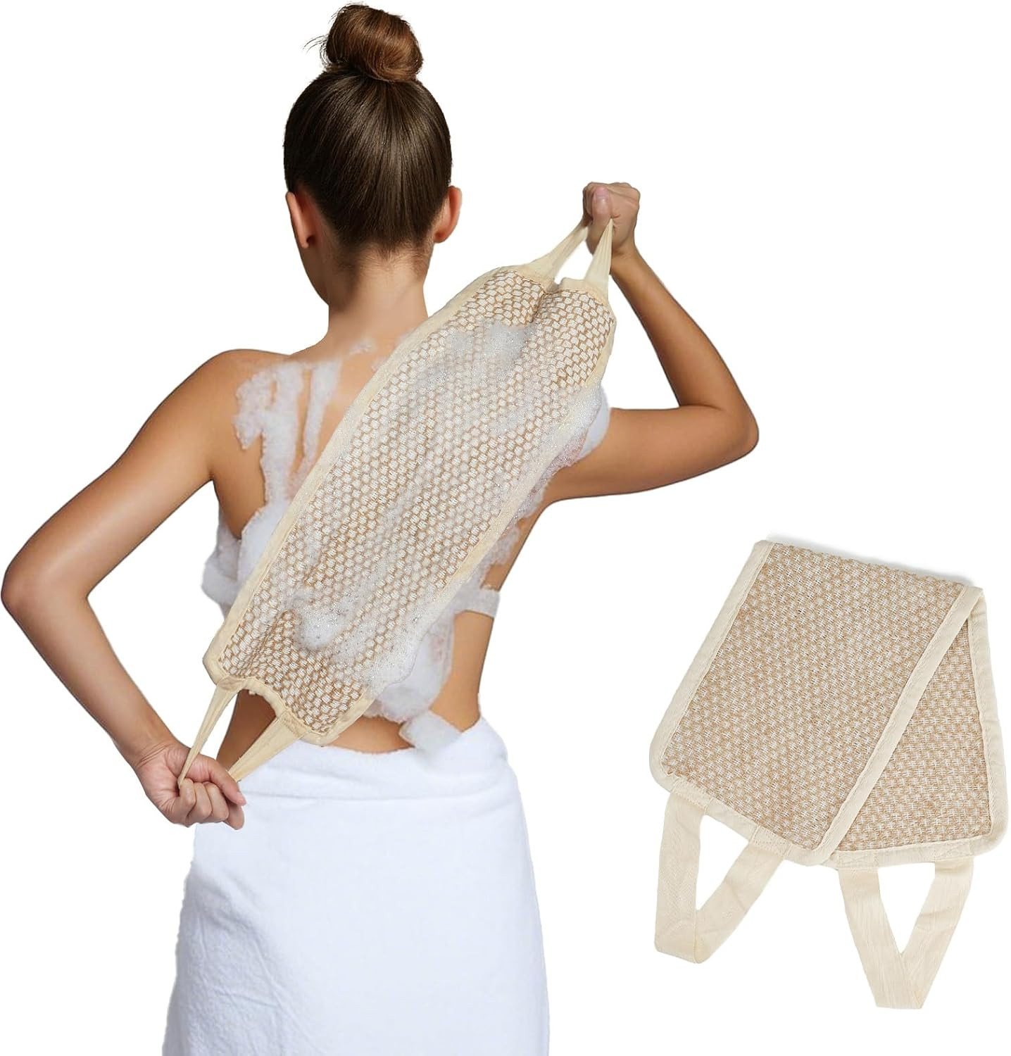 Back Scrubber for Shower with Handles | Natural Jute Body Exfoliator, Long Recta