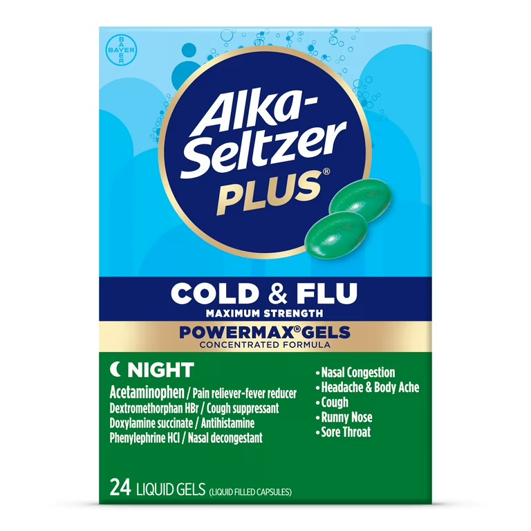 Alka-Seltzer Plus Cold & Flu Maximum Strength PowerMax Liquid Gels Night 24 Ct