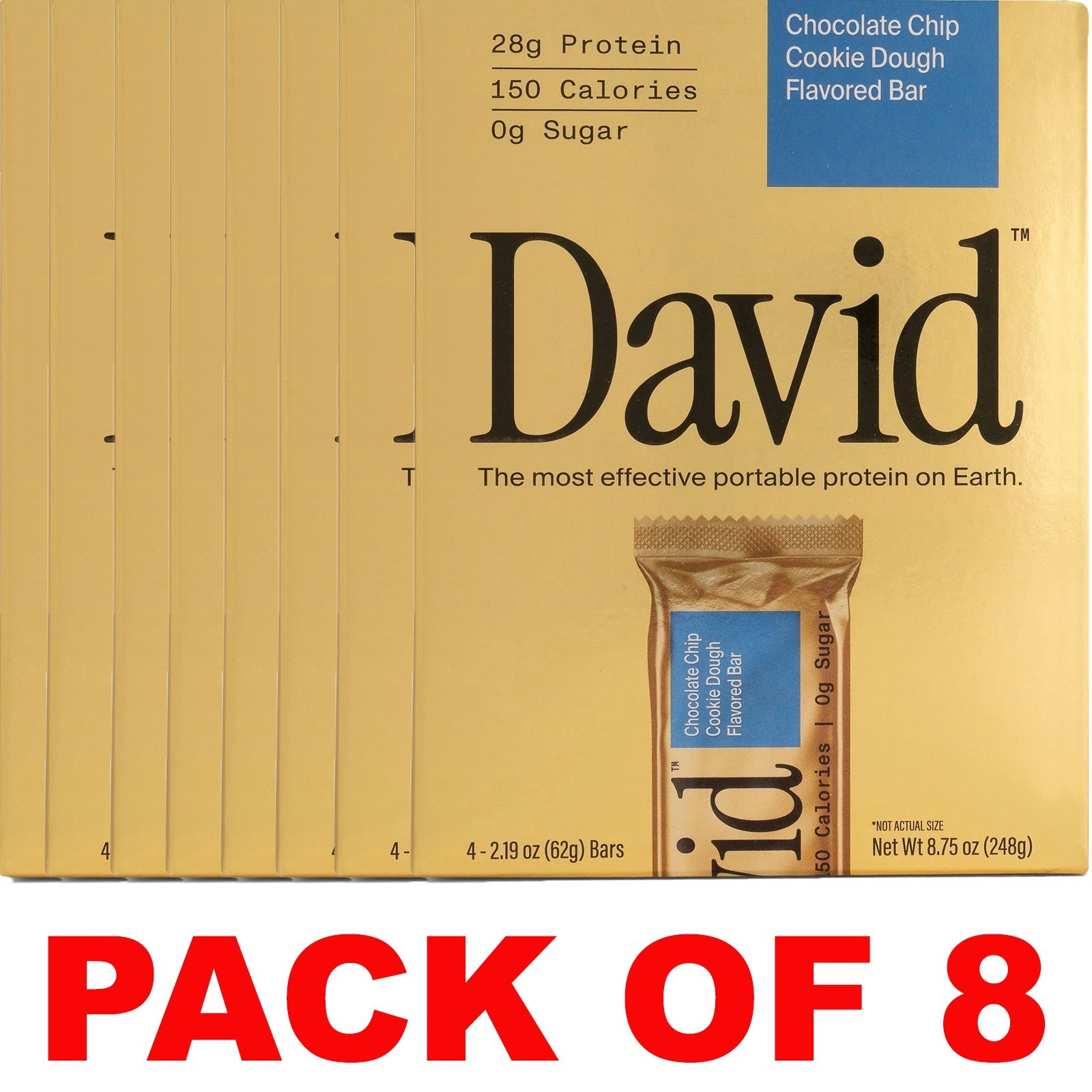 David Chocolate Chip Cookie Dough High Protein Bars – 4 Bars in a Box – 8 PACK
