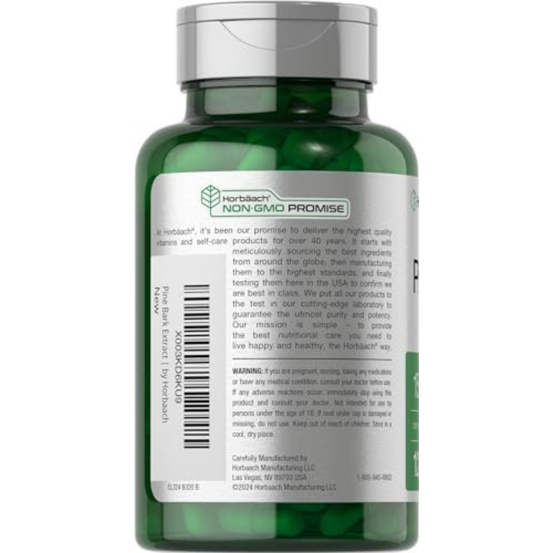 Horbäach Pine Bark Extract Capsules 1500Mg, 120 Count, Non-Gmo and Gluten Free