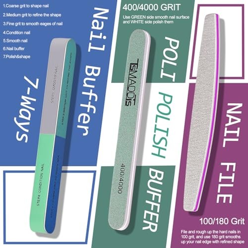 Nail Manicure Kit with 3 Files, 2 Buffer Blocks, Cuticle Tool with Blueberry