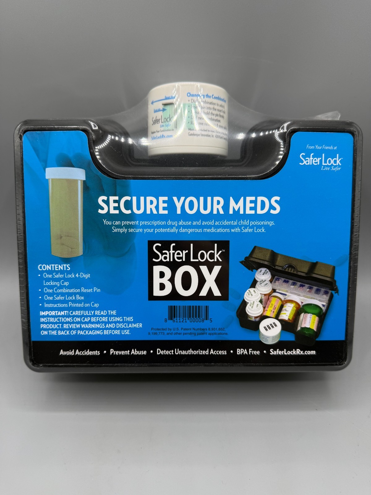 Safer Lock Box Secure Your Meds W/ Combination 4 Digit Locking Cap New Sealed