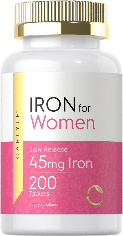 Women’s Iron Supplement | 45 mg | 200 Tablets | Vegetarian | by Carlyle