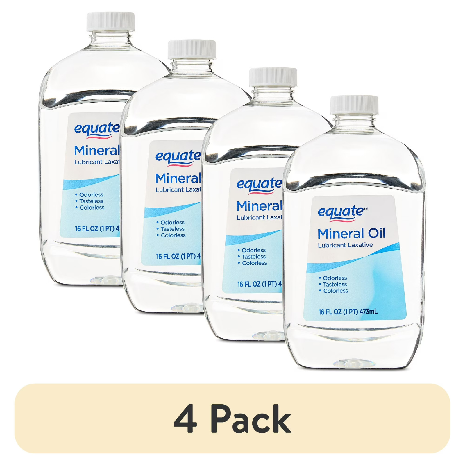 (4 pack) Equate Mineral Oil Lubricant Laxative Liquid for Constipation, 16 fl oz