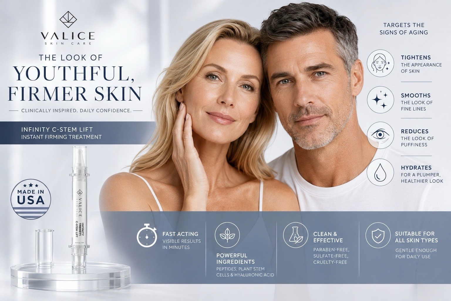 Instant Face Lift Serum uses Advanced Stem Cell & Peptides for an ageless finish