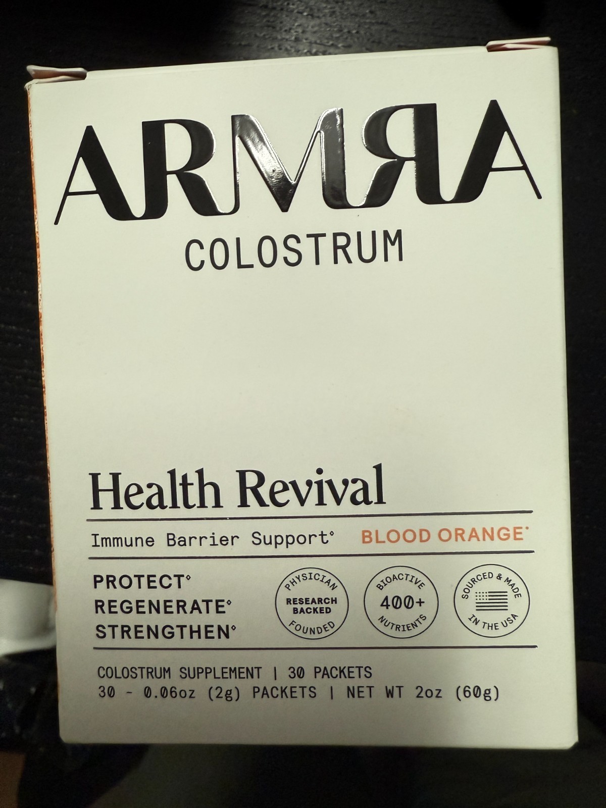 ARMRA Colostrum Health Revival Blood Orange Immune Barrier Support 30 Pack 8/26